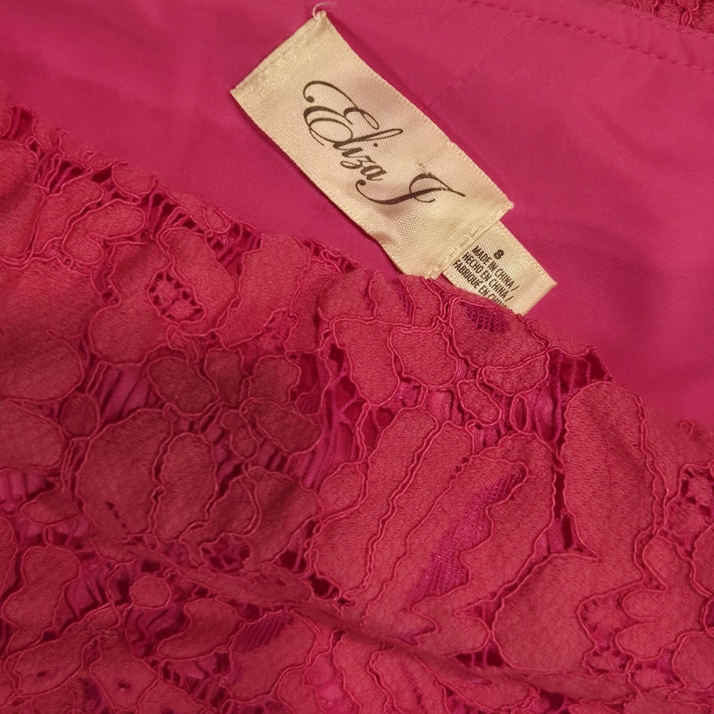 Eliza J Vibrant Pink Lace One Shoulder Cocktail Dress Size 8 - Picture 3 of 3